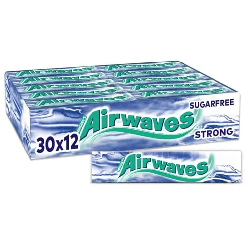 Airwaves Kaugummi Zuckerfrei, Strong Gum, 30 x 12 Dragees, Großpackung Chewing Gum, Kaugummi ohne Zucker mit Minz Frische (360 Dragees)