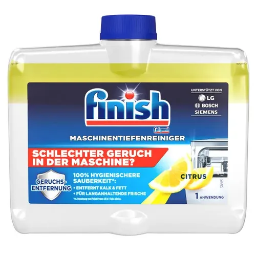Finish Spülmaschinen-Pfleger 250 ml - Geschirrspülmittel mit neuer Formel für 100% Hygiene. Entfernt Kalk-, Fett- und Schmutzablagerungen und sorgt für einen frischen Citrus-Duft. Ideal für saubere Spülergebnisse!