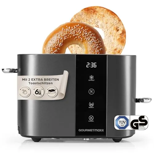 GOURMETmaxx Toaster 2 Scheiben mit Touch-Display - Modischer Toaster für 2 Scheiben, 800 W Leistung, 6 Bräunungsgrade und integrierter Brötchenaufsatz – für perfekt gerösteten Toast und einfache Reinigung.