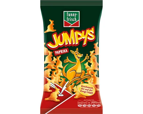 funny-frisch Jumpys Kängerus mit feinem Paprikageschmack 75g - Knusprige funny-frisch Jumpys in Känguru-Form, gewürzt mit mildem Paprika. Perfekt für jede Gelegenheit – als Snack bei Filmabenden oder unterwegs. Ein unverwechselbares Geschmackserlebnis für kleine und große Knabberfreunde!