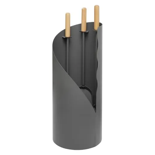 Raik Kaminbesteck Otto 3-teilig - Modernes Kaminbesteck aus grauem Stahl mit Holzgriffen, inkl. Schürhaken, Besen und Schaufel. Ideal für die einfache Reinigung und platzsparende Aufbewahrung in jedem Kaminbereich.