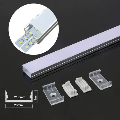 2m 23mm Breite LED Kanal Aluprofil Alu Schiene Profil Aluleiste für LED Streifen