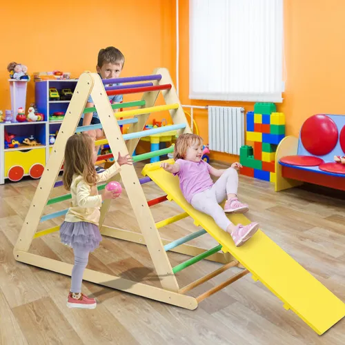 COSTWAY Kletterdreieck klappbar – Klettergerüst für Kleinkinder - Klettergerüst aus stabilem Holz, faltbar und mit schadstofffreier Farbe, ideal zur Förderung grobmotorischer Fähigkeiten und Selbstvertrauen von Kindern ab 3 Jahren.