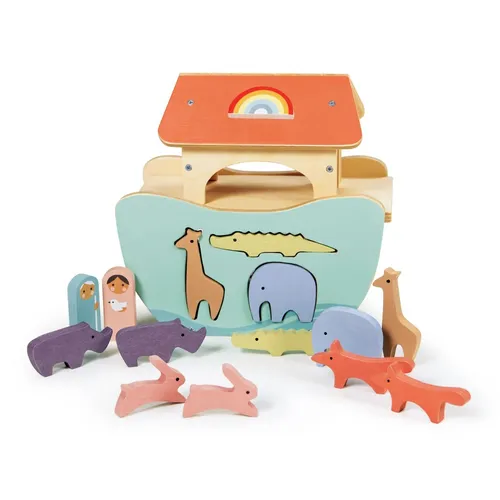 Tender Leaf Toys Kleines Steckspiel Arche Noah (TL8307) - Sortierspielzeug für Kleinkinder, fördert die motorischen Fähigkeiten und das kreative Spiel mit bunten Holzfiguren.