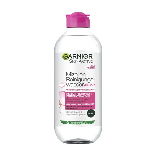 Garnier SkinActive Mizellen Reinigungswasser All-in-1 für empfindliche Haut, 400 ml - Mizellares Wasser für sanfte Reinigung und Make-up Entfernung. Ideal für empfindliche Haut, bietet eine gründliche Pflege ohne zu reizen.