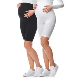 Be Mammy Umstandsleggings 2Pack - Kurze Baumwollleggings schwarz XL - Umstandsmode mit elastischem Bund für optimalen Tragekomfort, ideal für werdende Mütter, 2er Set in Schwarz/Weiß.