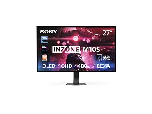Sony INZONE M10S 27“ OLED QHD PC Gaming Monitor: 1440p, 480Hz, 0.03ms GTG, DCI-P3 98.5%, G-Sync, Adaptive Sync, VRR, Co-entwickeltes Modell mit Fnatic, 1300 nits, DisplayPort 2.1-2 x HDMI 2.1- PC, PS5