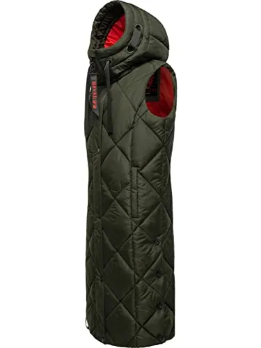 Navahoo Damen Winter Steppweste mit Kapuze Schnuckel Dark Olive Gr. S - Funktionsjacke mit modischer Karo-Steppung, warmer Wattierung und verstellbarer Kapuze – ideal für kalte Tage und sportliche Aktivitäten.