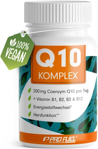 Profuel Q10 KOMPLEX Kapseln - Hochdosiert mit 200mg Coenzym Q10 und B-Vitaminen - Hochdosierte Kapseln mit 200mg Coenzym Q10 und 4 wertvollen B-Vitaminen für eine optimale Nährstoffversorgung. 100% vegan und ideal für den täglichen Gebrauch.