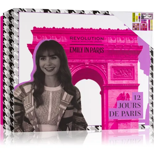 Makeup Revolution X Emily In Paris Adventskalender - Adventskalender mit 12 Beauty-Überraschungen, ideal für das perfekte Weihnachtsgeschenk, inklusive Lidschattenpaletten, Lippenstifte und Fixierspray.