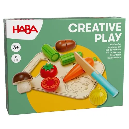 HABA Creative Play Gemüse-Spielset – Holz-Gemüse für Kinder – Ideal für Spielküche und Kaufladen – Kreatives Rollenspiel-Zubehör und Montessori Lernspielzeug – Ab 3 Jahren – 2012076001