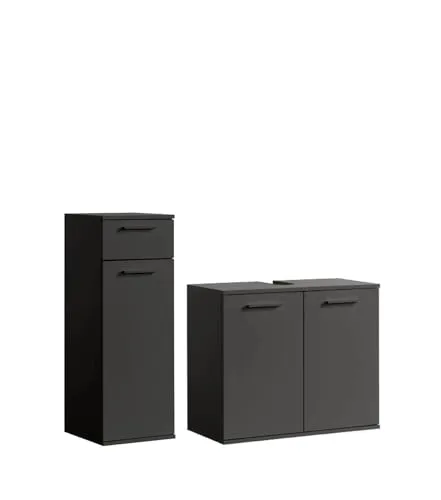 mokebo Badmöbel-Set Der Steuermann, (2-teilig) - Badmöbel-Set in Schwarz, mit kratzfester Melaminbeschichtung und umweltschonender Lieferung – ideal für ein modernes Bad.