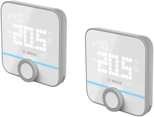 BOSCH Raumthermostat II (230V) 2er Set - Raumthermostate für Fußbodenheizungen, flexibel steuerbar via App, Sprache oder Zeitprogramme, mit Temperatur- und Luftfeuchtigkeitsanzeige.