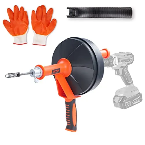 VEVOR Rohrreinigung Abflussreiniger 0,6x762cm - Sonstige Reinigungsgeräte mit einziehbarem Federstahlkabel, ideal für effektive Rohrreinigung – wahlweise manuell oder elektrisch einsetzbar.