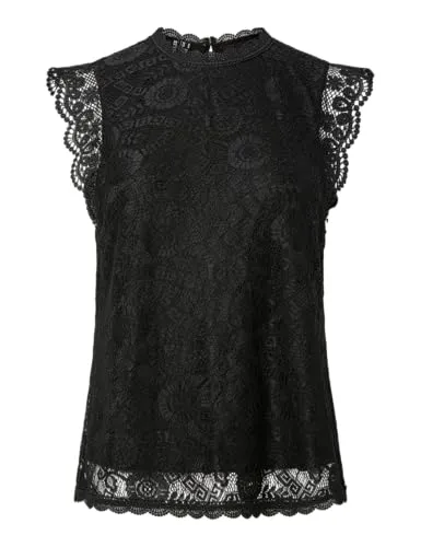 PIECES Pcolline Sl Lace Top Noos - Elegantes Damen Tanktop mit Rundhalsausschnitt und zartem Spitzenbesatz, aus 90% Nylon und 100% recyceltem Polyester für umweltbewusste Mode.