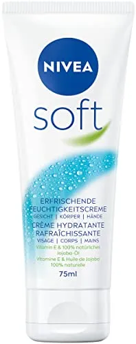 NIVEA Soft erfrischende Feuchtigkeitscreme (75 ml), pflegende Soft Creme mit Vitamin E und Jojoba-Öl, schnell einziehende Hautcreme