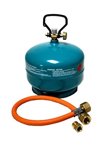 HUW24 Gasflasche Propan Butan Gas 3 kg Aktionsset - Brennstoffflaschen: Leichte, befüllbare 3 kg Gasflasche mit Adapter und Umfüllschlauch, ideal für mobilen Einsatz in Handwerk und Freizeit, EU-zugelassen.
