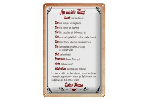 Hebold Metallschild Schild Blech 20x30cm - Made in Germany - Spruch Kind denk immer daran
