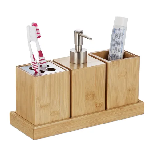 Badaccessoires set Bambus Badzubehör feuchtigkeitsresistent 4-teilig 4 Teile