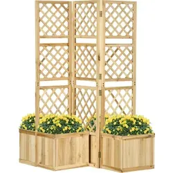 Outsunny Gartensichtschutz aus Holz, 62x165 cm - Sichtschutz für Garten und Balkon, klappbar mit vier Blumenkübeln für Stabilität und natürliche Schönheit. Ideal für eine private Sitzecke im Freien!