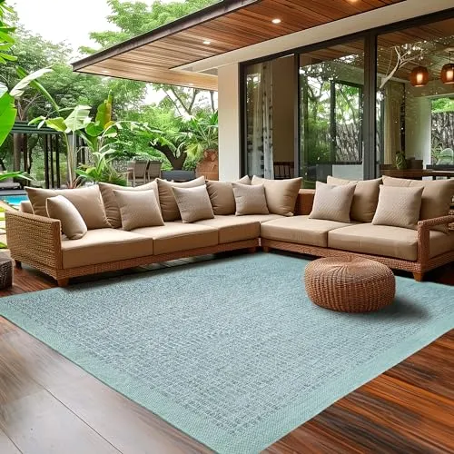 SIMPEX Wetterfester Outdoor Teppich für Terrasse und Balkon, 80 x 150 cm, Blau - Hochwertiger, wetterfester Teppich aus Polypropylen, ideal für Außenbereiche. Pflegeleicht und strapazierfähig im Sisal-Look, maschinenwaschbar für einfache Reinigung. OEKO-TEX STANDARD 100 zertifiziert.