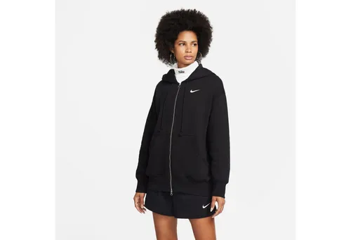 Nike Phoenix Sweatjacke Damen in black-sail, Größe S - Oversized Sweatjacke aus weichem Baumwoll-Mischgewebe; ideal für Komfort und Style im Alltag mit Kapuze und praktischen Eingriffstaschen.