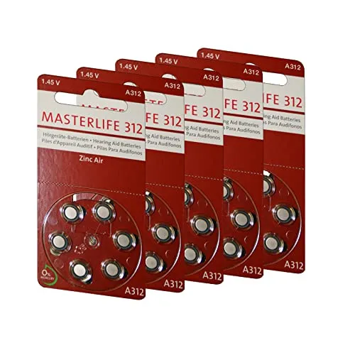MASTERLIFE Hörgeräte Batterien Typ 312 PR41 - 30 Stück - Hochwertige Batterien für Hörgeräte, mit langer Lebensdauer und zuverlässiger Leistung für optimale Hörqualität.