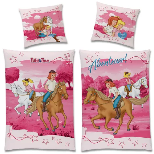 BERONAGE Kinderbettwäsche Bibi und Tina Abenteuer 2-teilig - Bettwäsche-Set aus 100% Baumwolle in Renforcé-Qualität, hautfreundlich und atmungsaktiv, ideal für erholsamen Schlaf im Kinderzimmer.