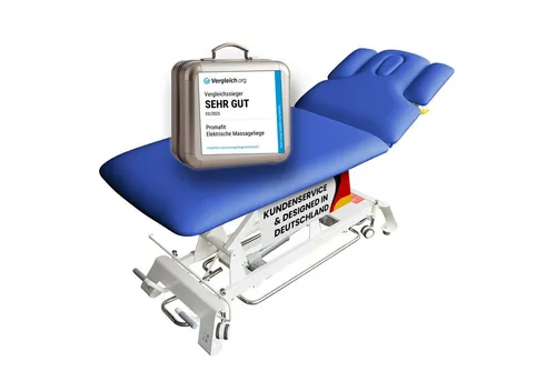 PROMAFIT Massageliege Behandlungsliege Therapieliege Elektrisch höhenverstellbare "Houston" (Zubehör, 1-St., mit zusätzlicher Kopfstütze und Papierrollenhalter), 2 Zonen Behandlungsliege / Höhenverstellung von ca. 50 cm bis 95,5 cm