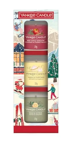 Weihnachtsfeier Votivkerzen Geschenkset, 3 x 37 g - Stimmungsvolles Geschenkset mit 3 Votivkerzen aus Glas, ideal für festliche Anlässe. Genießen Sie den warmen Duft und die gemütliche Atmosphäre.