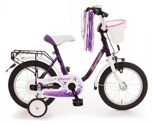 Kinderfahrrad "Empress" 14 Zoll in lila/weiß - Fahrrad Shop - Verzauberndes Design mit Hologrammeffekt und praktischen Extras wie einem Lenkerkorb für den Zauberstab. Ideal für kleine Abenteurer!