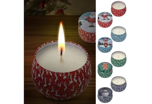 CEPEWA Duftkerze Duftkerze in Dose 4er Set Paraffin Metall 8x5cm 125g Weihnachtsmotive