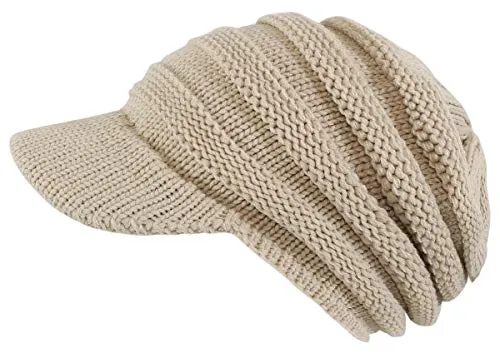 dy_mode Damen Strickmütze mit Schirm Schirmmütze Winter Mütze - A306 (A306-Beige)