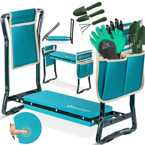 KESSER® 2 in 1 XXL Kniebank für Gartenarbeit - Kniebänke - Ergonomisch gepolstert mit EVA-Schaum, bis 150 kg belastbar, klappbar und inkl. Werkzeugtaschen für komfortable Gartenarbeit.