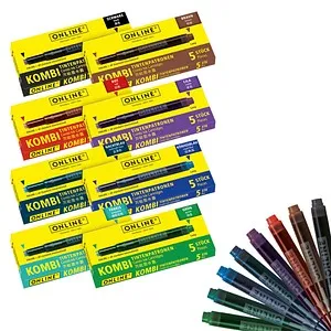 ONLINE Tintenpatronen für Füller Kombi königsblau, schwarz, braun, nachtblau, lila, rot, grün, türkis, 40 St.