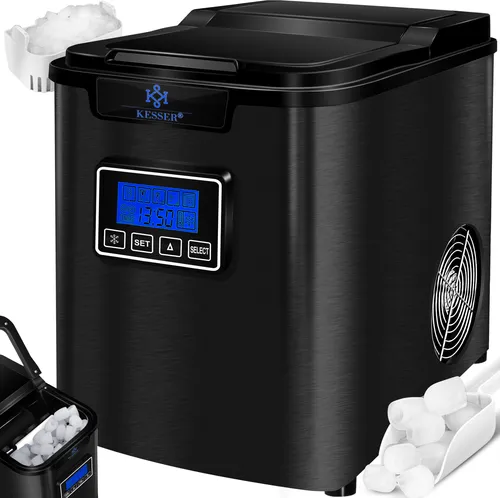 KESSER® Eiswürfelbereiter - Edelstahl Ice Maker mit 150W - Eiswürfelmaschine für 12 kg Eis in 24 Stunden, 3 Größen, in nur 6 Minuten bereit. Praktisch für Partys und Büro, mit Selbstreinigungsfunktion und platzsparendem Design.