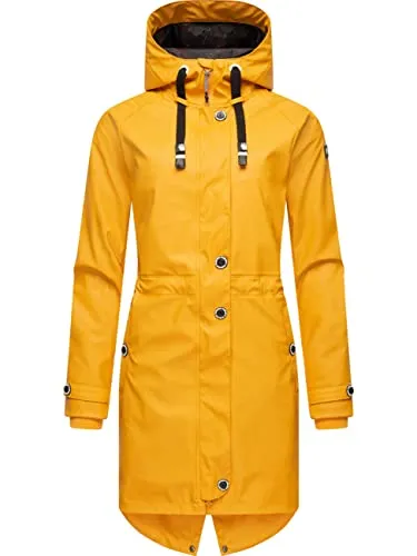 Navahoo Damen Übergangsjacke Rainy Flower Amber Yellow XL - Funktionsjacke für nasskaltes Wetter, wasserdicht und warm gefüttert mit Kapuze, ideal für Outdoor-Aktivitäten in der Übergangszeit.