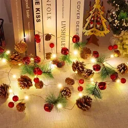 Stück Weihnachtsgirlande mit Beleuchtung 20LEDs,Tannengirlande Lichterkette 1.8m Batteriebetrieben Deko Treppe Fenster(Beere Tannenzapfen Glöck... 2