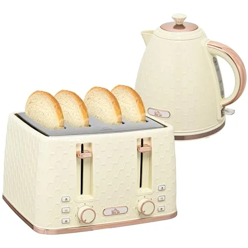 HOMCOM Wasserkocher Toaster Set 1,7L - Küchenhelfer Set: Elegantes Wasserkocher und Toaster Set mit 7 Bräunungsstufen und automatischer Abschaltung für ein sicheres Frühstückserlebnis.