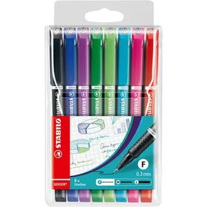 Stabilo Fineliner Sensor F, 189/8, Strichbreite 0,3 mm, farbig sortiert, 8 Stück