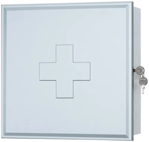 jokey Medizinschrank Medibox, weiß - Medizinschrank mit Zylinderschloss, ideal für sichere Aufbewahrung von Medikamenten, Maße: 39x16x39 cm, aus MDF und Glas, einfache Wandmontage.