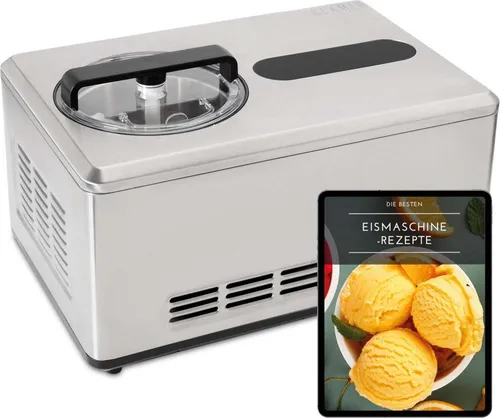KLAMER Eismaschine 2-in-1 - Eiscrememaschine & Joghurtbereiter 2 L - Eismaschinen für köstliches Eis und Joghurt in einem Gerät, 220 W Leistung für schnelle Zubereitung, inkl. Rezeptbuch und rutschfesten Füßen, aus hochwertigem Edelstahl.