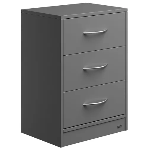 Casaria Nachttisch Eloise mit 3 Schubladen - Nachtkonsolen mit eleganter Chrom-Optik und praktischer Kabelführung, ideal für Ihr Boxspringbett. Maße: 39x28x54 cm, Farbe: Grau.