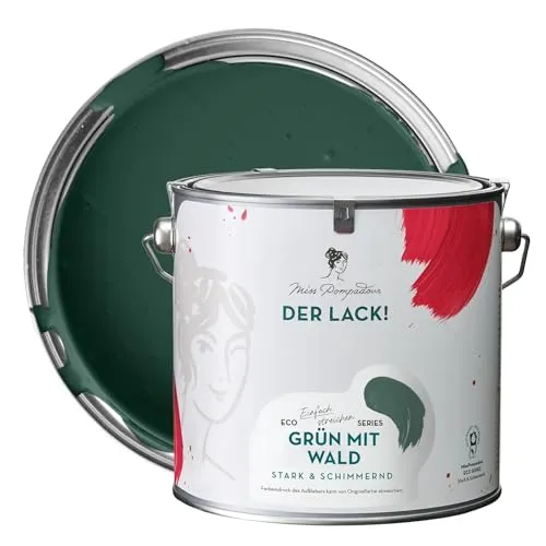 MissPompadour seidenmatte Holzfarbe Innen & Außen 2,5L Grün mit Wald, Möbelfarbe ohne Schleifen - Farbe für Holz, Metall, Kunststoff - Holzlack, Möbellack schnelltrocknend mit hoher Deckkraft