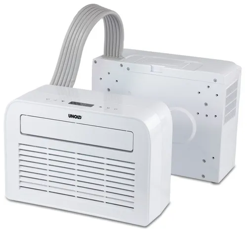 Unold Split-Klimagerät 5K 86320 – mobile 3-in-1 Klimaanlage mit leisem Betrieb - Effiziente Kühlung für Räume bis 12 m² – ideal für kleine Wohnräume oder den Caravan. Diese mobile Klimaanlage bietet Entfeuchtung und Luftzirkulation in einem kompakten Design, perfekt für entspannte Abende.