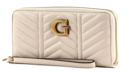 Guess Geldbörse Lovide SLG, Stone - Stylische Geldbörse aus hochwertigem Polyurethan mit geometrischem Muster, 12 Kartenfächern und praktischem Zipperverschluss - ideal für den täglichen Gebrauch.