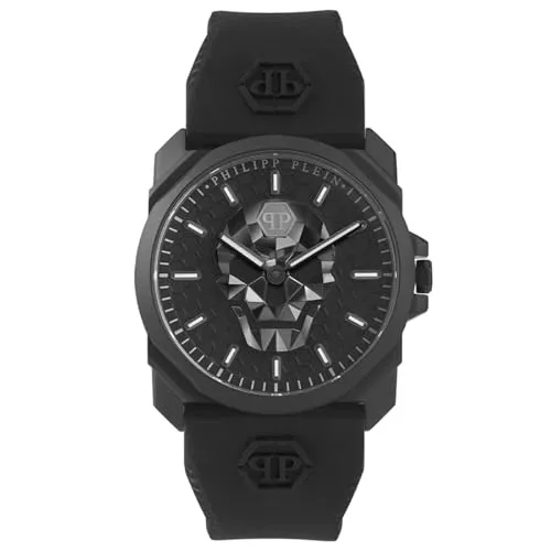 Philipp Plein Watch PWLAA0422 - Herren Armbanduhr der Kollektion THE $KULL KING, edles Edelstahlgehäuse in Schwarz, auffälliger Totenkopf auf dem Zifferblatt und komfortables Silikonarmband.