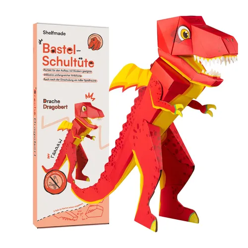 shelfmade Schultüte Drache Dagobert - Schultüte zum Selbstbasteln mit tollen Drachen- und Dino-Motiven, steht von selbst und ist wiederverwendbar als Trophäe oder Aufbewahrung.