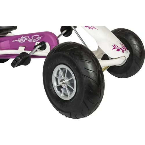 Ferbedo Go Air Runner Gokart in Weiß/Pink mit Soundlenkrad - Tretfahrzeug für Kinder von 3 bis 8 Jahren, ausgestattet mit hochwertigem Soundlenkrad und Luftreifen für ein optimales Fahrerlebnis.
