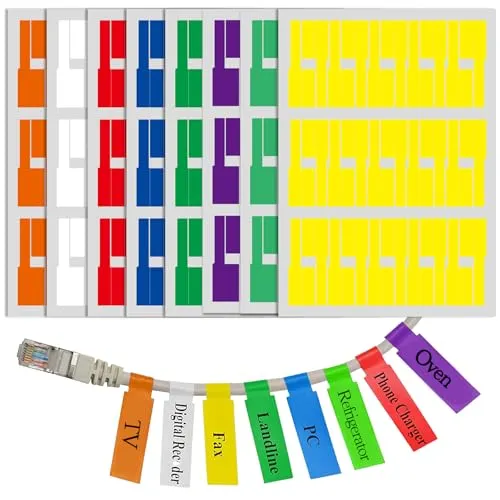 Selbstklebende Kabeletiketten 240 Stück - Farbige Kabelbeschriftung für einfache Identifikation - Optimale Kabelorganisation: 240 selbstklebende Kabeletiketten in 8 Farben für eine einfache und schnelle Kennzeichnung. Ideal für den Einsatz zu Hause, im Büro oder in Netzwerken.